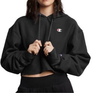 Champion Reverse Weave Cropped Black Hoodie - XS